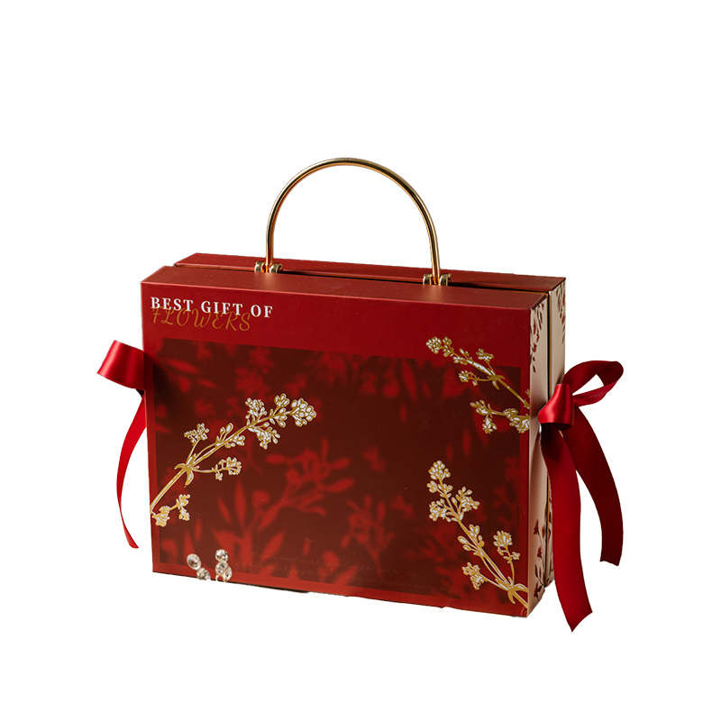 Luxury Floral Hot-Stamped Gift Box with Metal Handle